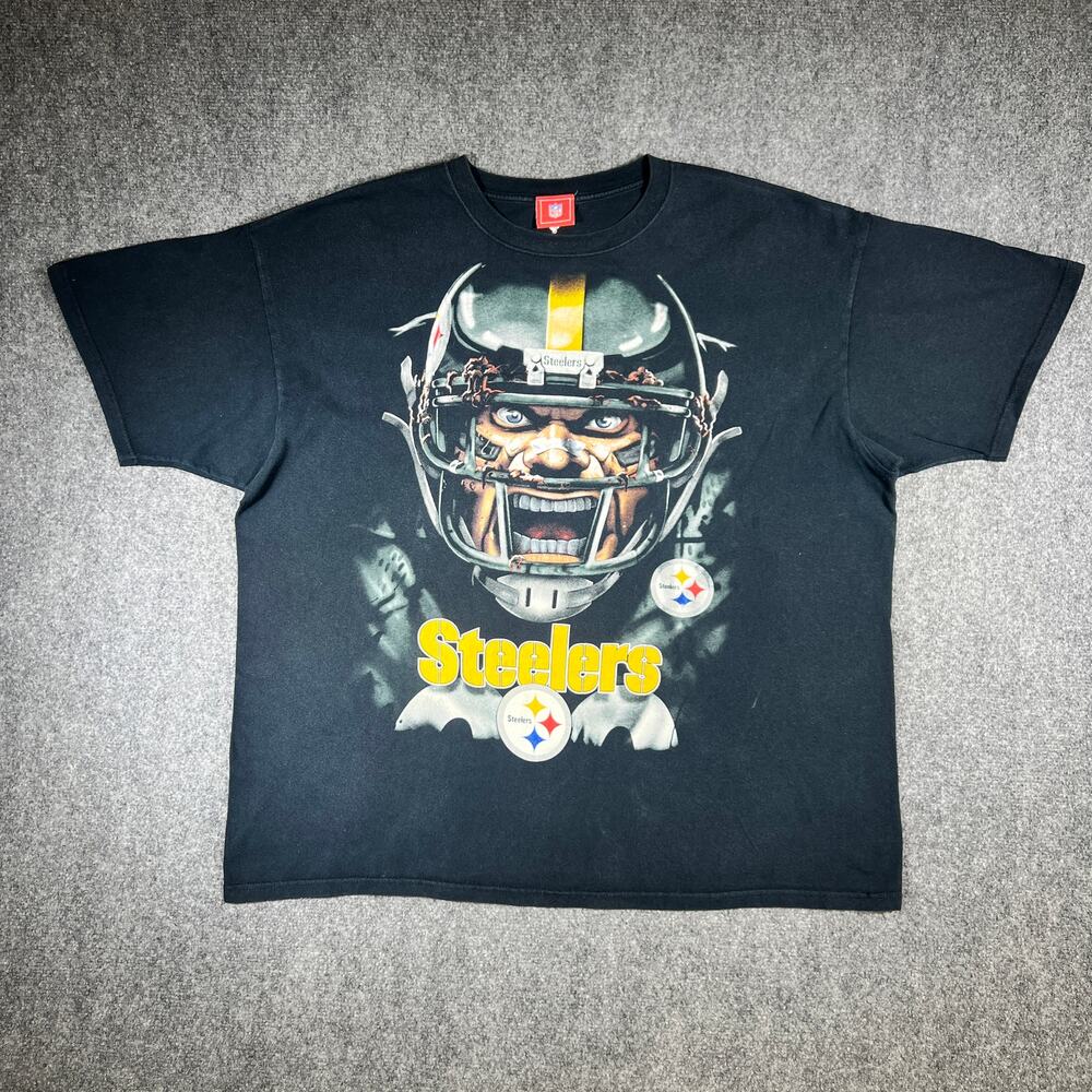 Y2K Pittsburgh Steelers Skull Helmet T-Shirt 2XL Black NFL